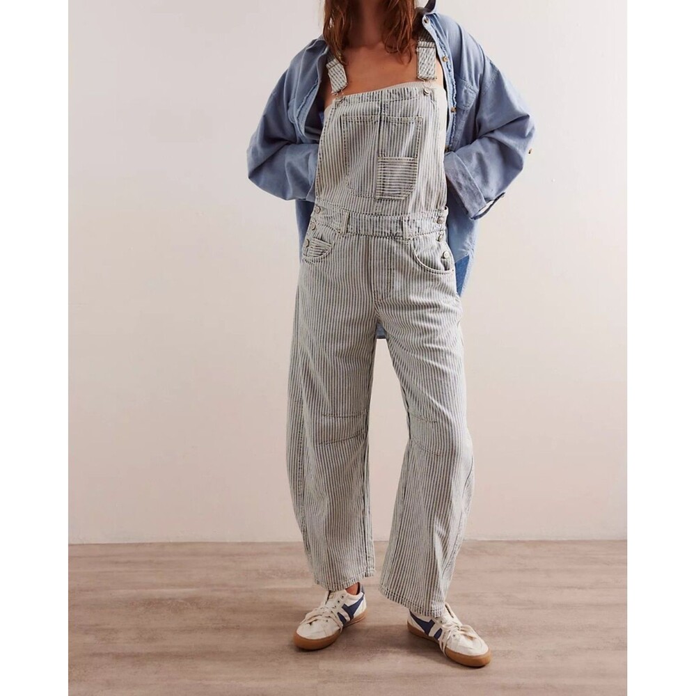 Free People We The Free Good Luck Striped Overalls Jumpsuit Bib Cotton S 278628